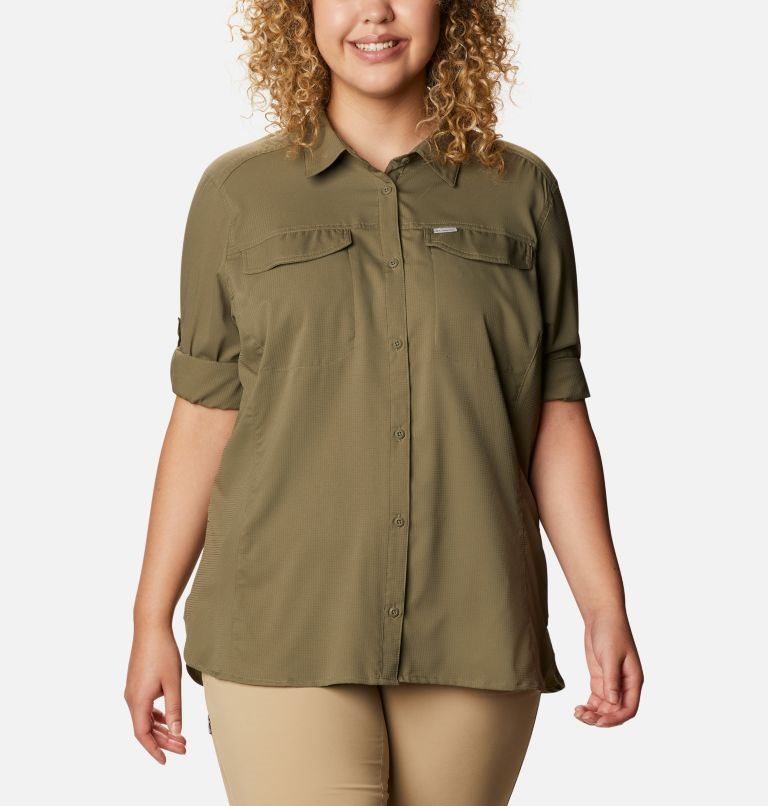 Women's Columbia Silver Ridge Lite Long Sleeve Shirts Olive | Plus Size CA-I6L18